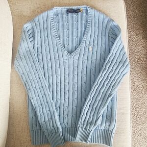 Polo Ralph Lauren Cable-knit Cotton V neck Blue Sweater L
